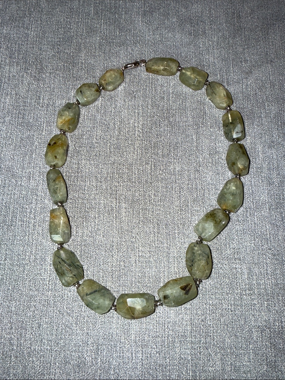 LUC825 Vintage Natural Green Gemstone  Labradorite Beaded Necklace